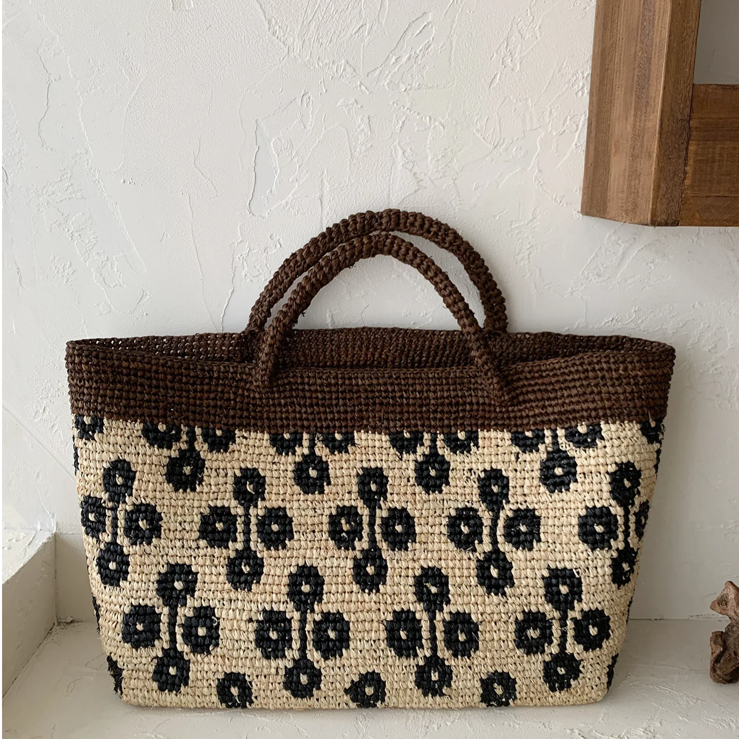 2026 New Natural Raffia Straw Tote Bag Women Handwoven Floral Pattern Large Capacity Beach Bags Summer Casual Shoulder Handbag