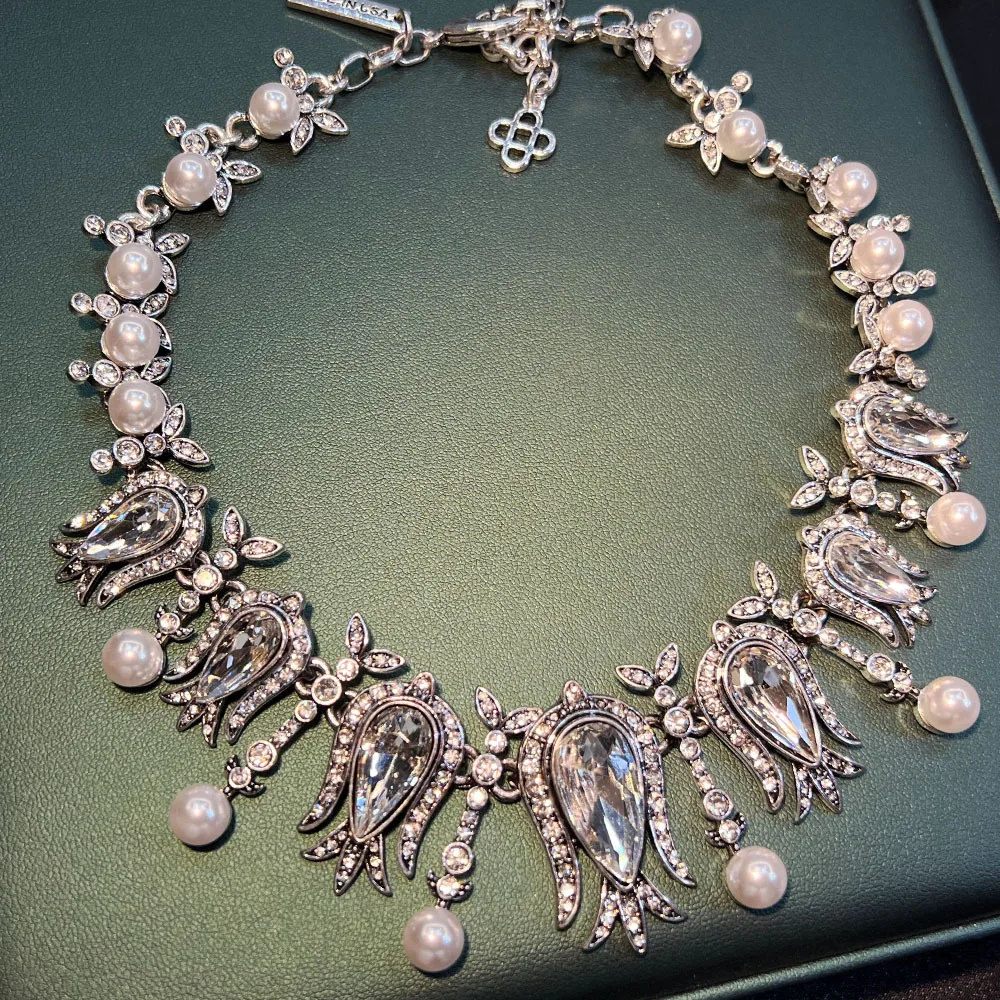 Haute couture original vintage necklace zircon baroque copper plated real gold heavy industry medieval marking strong chain