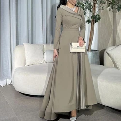 Customized Classic Ruched V-Neck Jersey Long Sleeves Evening Dresses Formal A-Line Pleats Vestido De Noche Saudi Arabia 2024