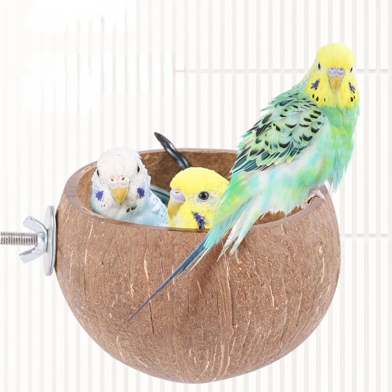 Natural Coconut Shell Parrots Nest House Bed Breeding Nesting Anti-Pecking Bite for Bird Parrot Budgie Parakeet Cockatiel Conure view 2