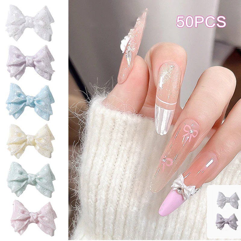 50 pièces nacré 3D Nail Art arc breloque pour ongles décoration Design Kawaii manucure accessoires nœud papillon bricolage artisanat fournitures