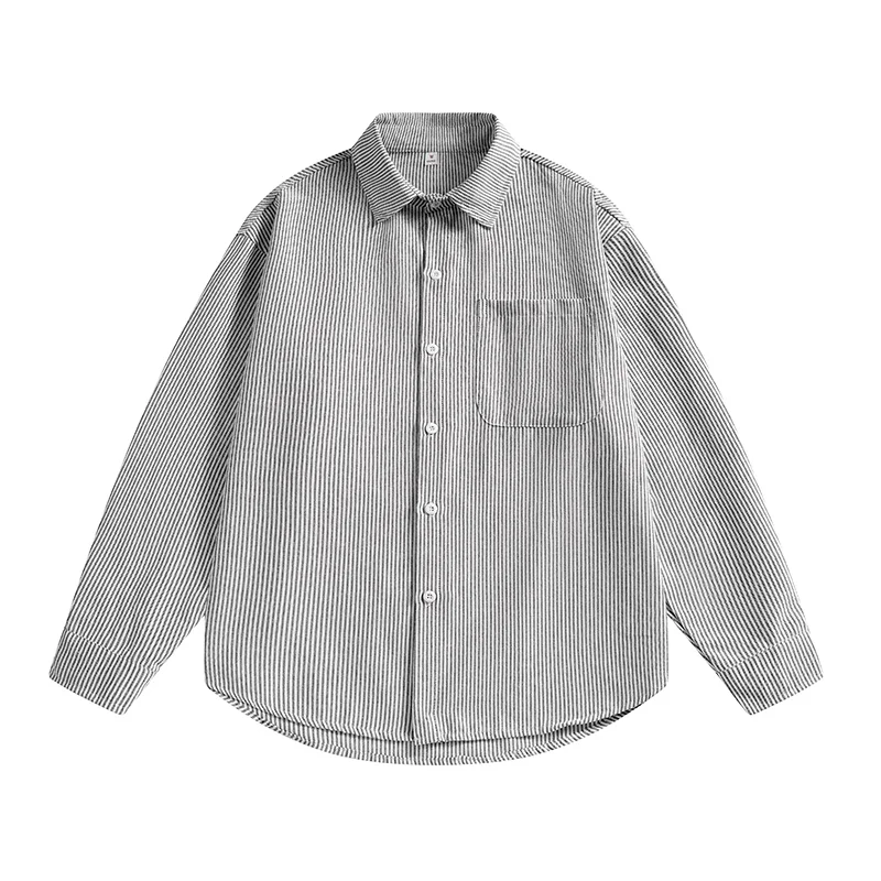 Japanese Striped Long Sleeve Shirt Men Loose Casual Oversized Shirt With Design