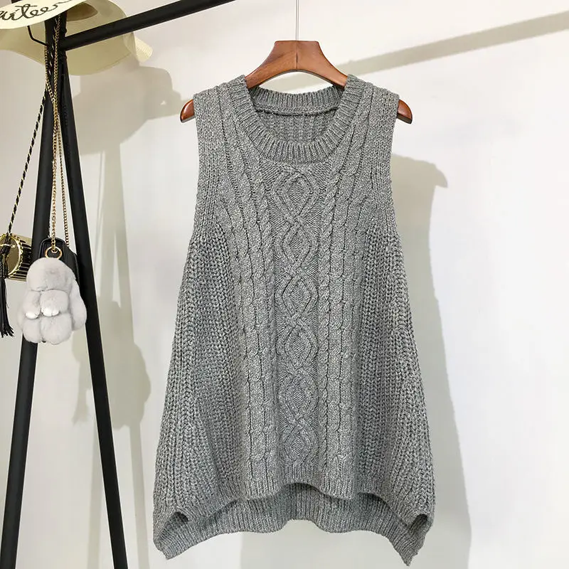 Autumn And Winter Clothing Thick Wool Vest Female Knitted Vest Loose Large Size Round Neck In The Long Section Of The Wild Vest