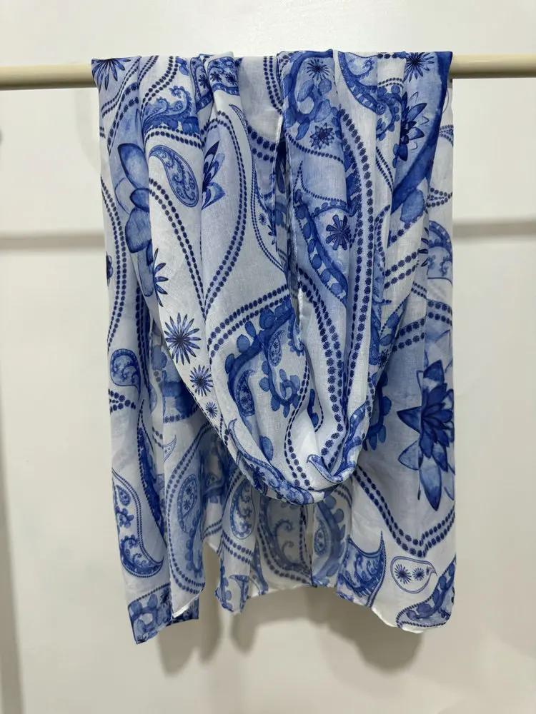 New  Azure Paisley Print Modal Hijab Scarf New Design Scarves Bandana Muslim Shawl Print Headscarf Head Scarfs Women Bufandas