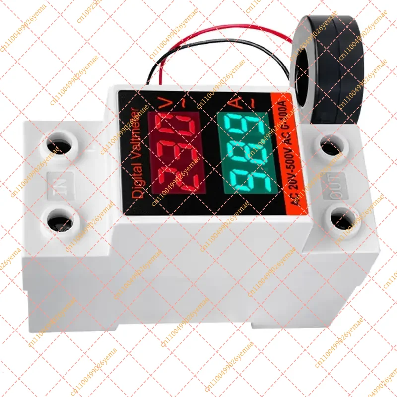 2-in-1 High-Precision 3-Phase Digital Voltage Current Meter, Dual Display Rail Mounted AC 20-500V 0-100A