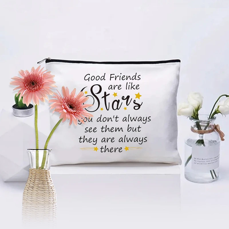 

Good Friends Are Like Stars Pattern Cosmetic Case Long Distance Birthday Gifts Canvas Makeup Bag Travel Organizer Pencil Case