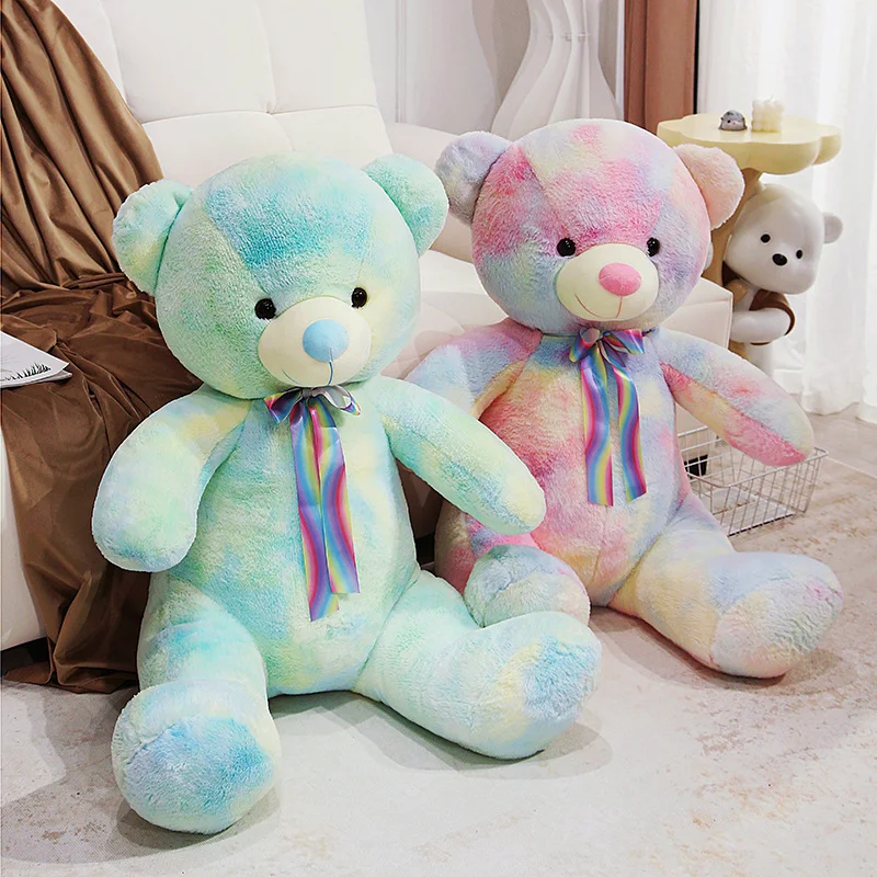 40/50/60cm Kawaii Colorful Plush Teddy Bear Doll Cute Soft Stuffed Animals Cartoon Bears with Bow Toys for Kids Girls Present