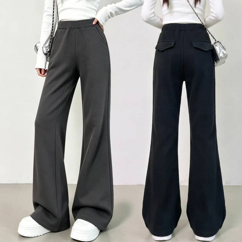 Girls Slim Flare Sweatpants Elastic Waist Bell Bottom Trousers Teen Girls Stretchy Casual Streetwear Solid Pants