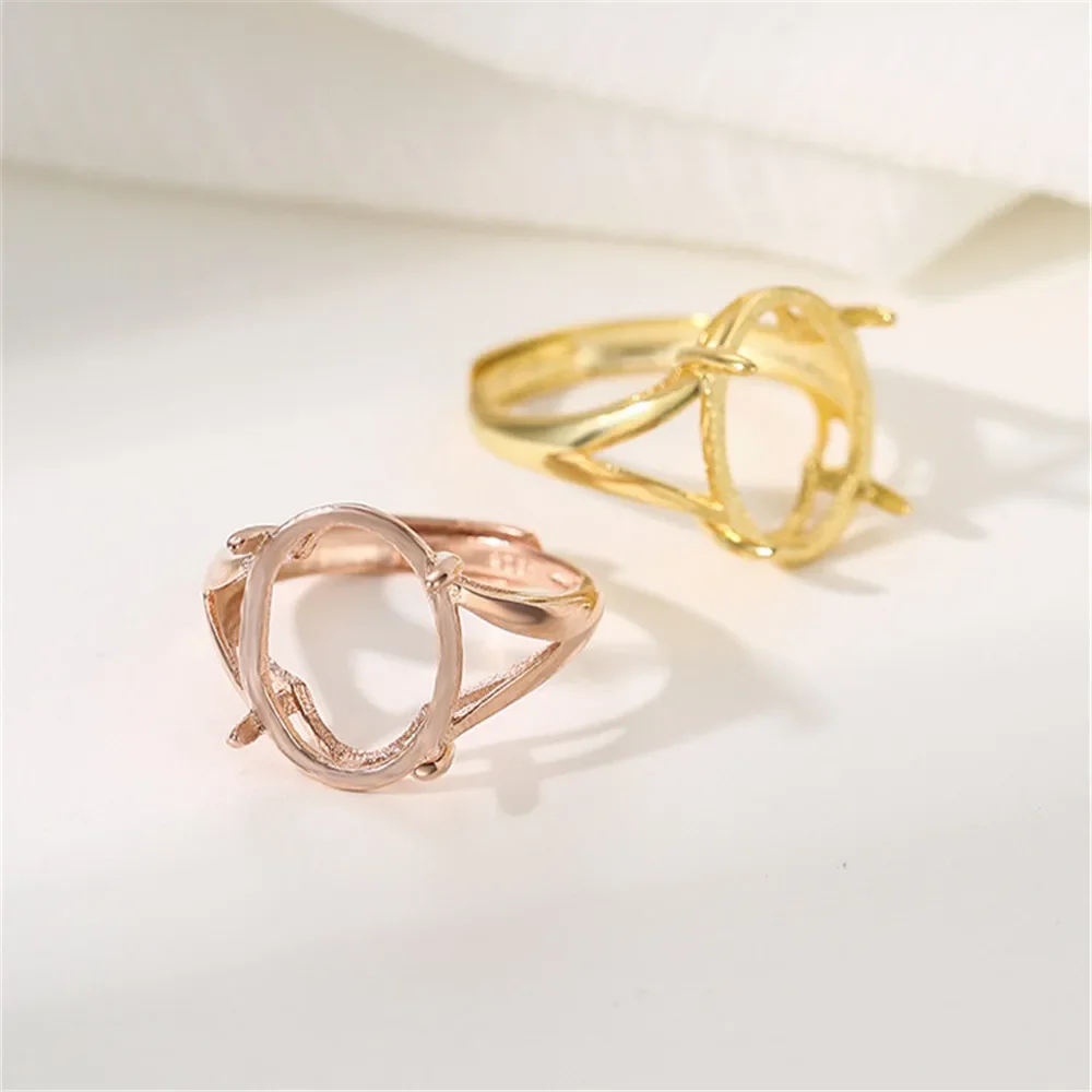 Gold Plated 925 Silver Adjustable Ring Setting for 6x8mm/7x9mm/8x10mm/9x11mm/10x12mm/12x16mm Oval Cabochon