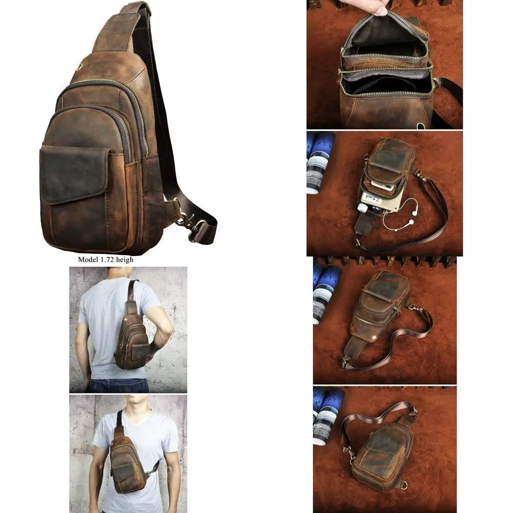 حقيبة كروس جلدية للرجال للتنزه في الهواء الطلق مع حمالة صدر وحزام كتف واحد للسفر وإكسسوارات الشاي