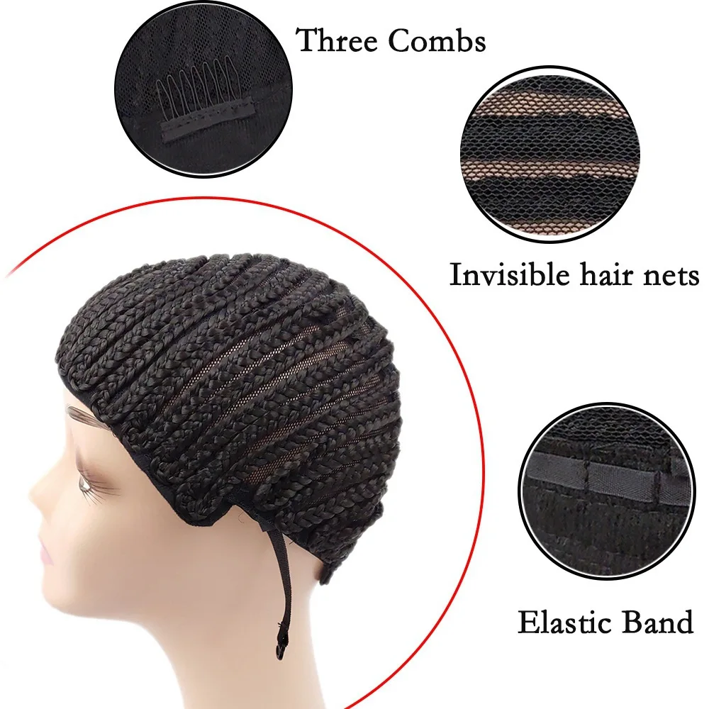 1 piece black crochet net cap crochet wig cap breathable braided cornrow cap with adjustable band for easy sew in weave wig cap