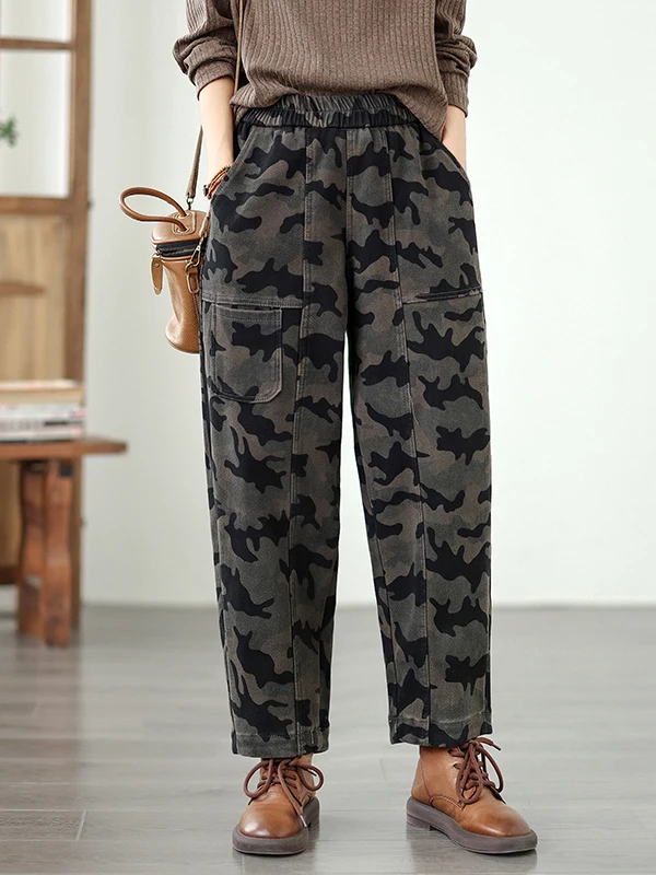 

Thiened рабочая одежда, повседневные брюки, женские осенне-зимние новые модные камуфляжные брюки Harajuku Sle, большие размеры, шаровары с морковью для папы