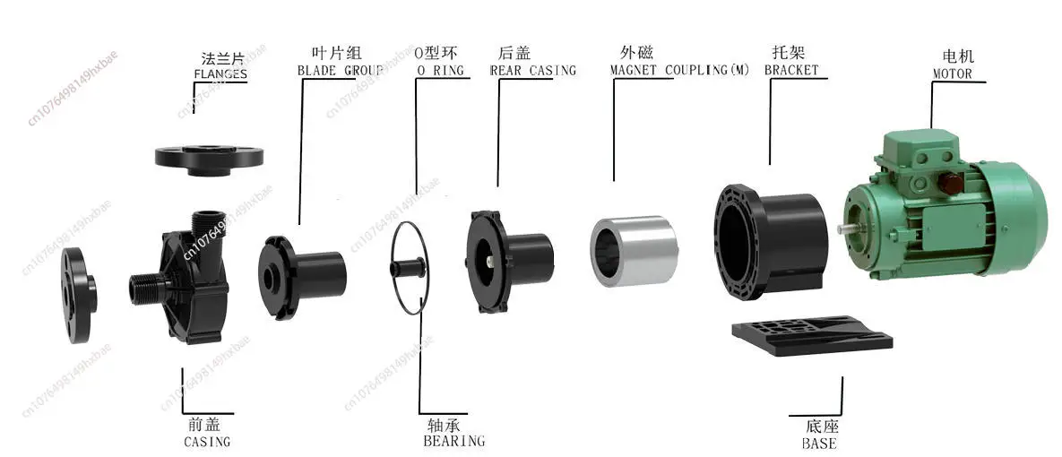 ETFE& PP Industrial Chemical Pump, Max 135L/Min 11.5M Head, Chemical Resistant 95℃, for IEC Motor 0.18-0.25KW