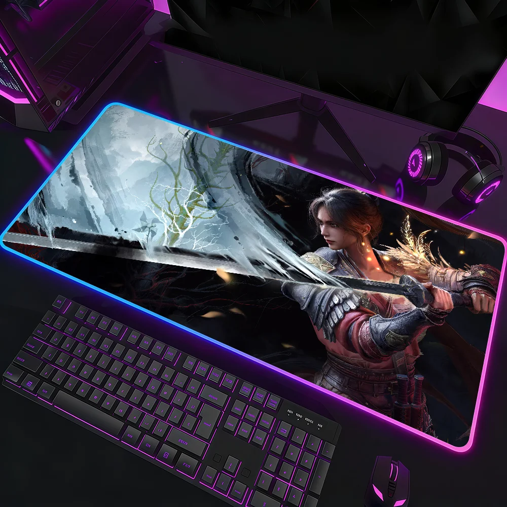 Game W-Wuchang Fallen F-Feathers Mouse Pad RGB LED Light Colorful Game Keyboard Non-slip Cover Desk-mat Surface Waterproof