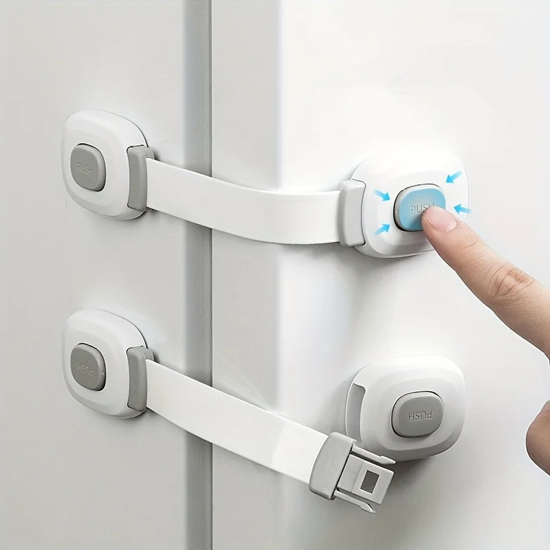 1pc Motorhome Plastic Safety Lock No Drilling Adhesive Fixation Drawer Door Lock Double Snap Refrigerator Door Lock RV Parts