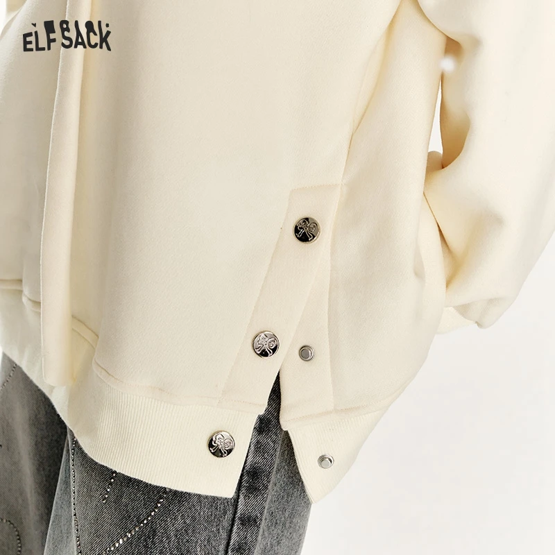 ELFSACK 2024 Winter New Arrivals Casual Red Letter Slit Plush Hoodie for Women Christmas