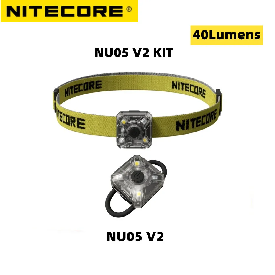 Nitecore nu05 v2 kit recarregável farol 40lumens branco luz vermelha de alto desempenho led ultra leve farol mate lâmpada