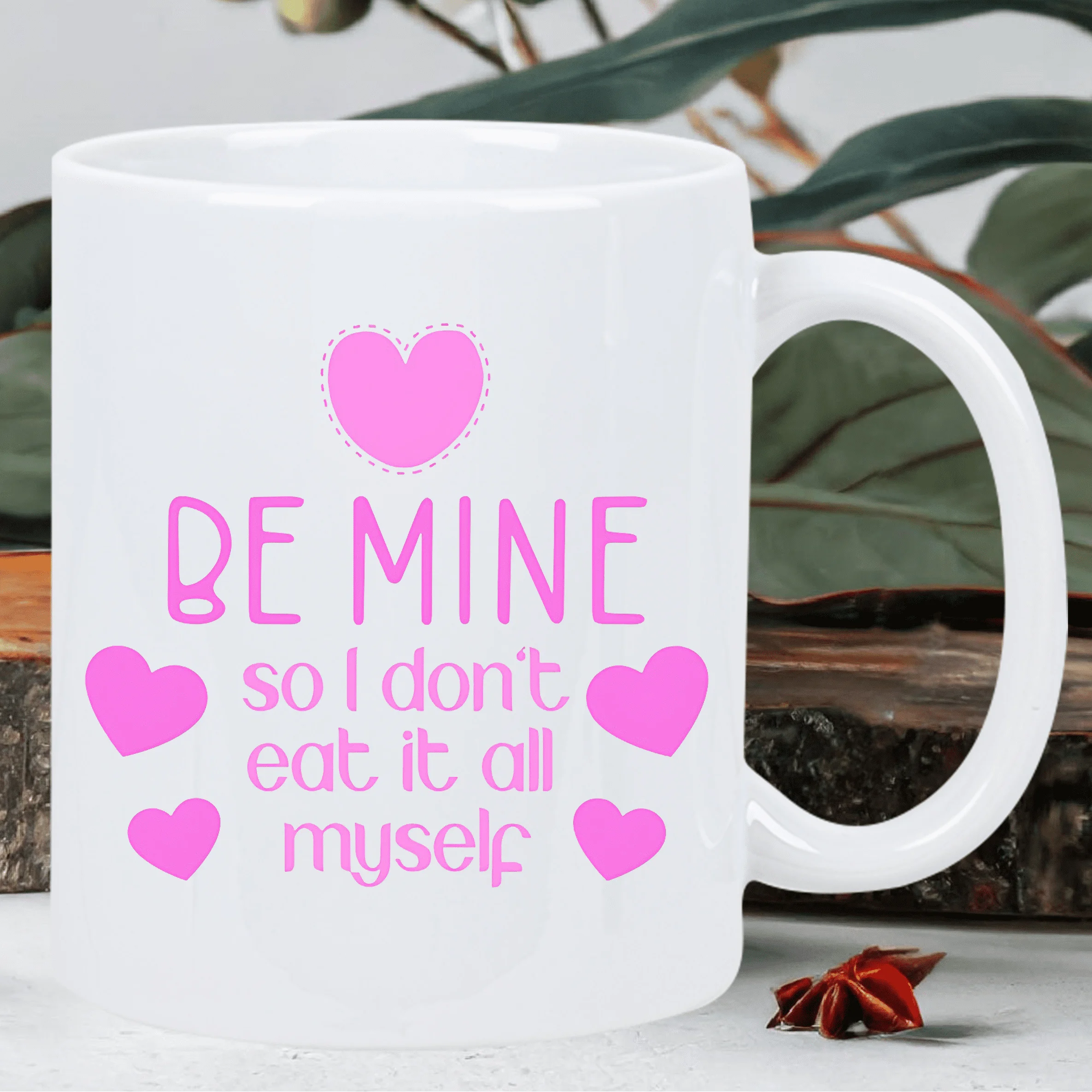 

1 BE MINE Insulated Ceramic Coffee Mug - Reusable White Mug with Humorous "BE MINE" Quote & Pink Hearts, Hand Wash Only, Durable