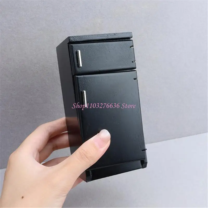 ثلاجة R6FD لبيوت الدمى، قطعة زخرفية خشبية سوداء لمشهد صغير