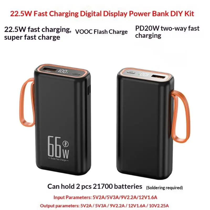 5V 2 Slot 21700mAh 22.5W PD 20W Type C Fast Charging For Phone Battery Storage Box Welded Case DIY Power Bank Charger Shell