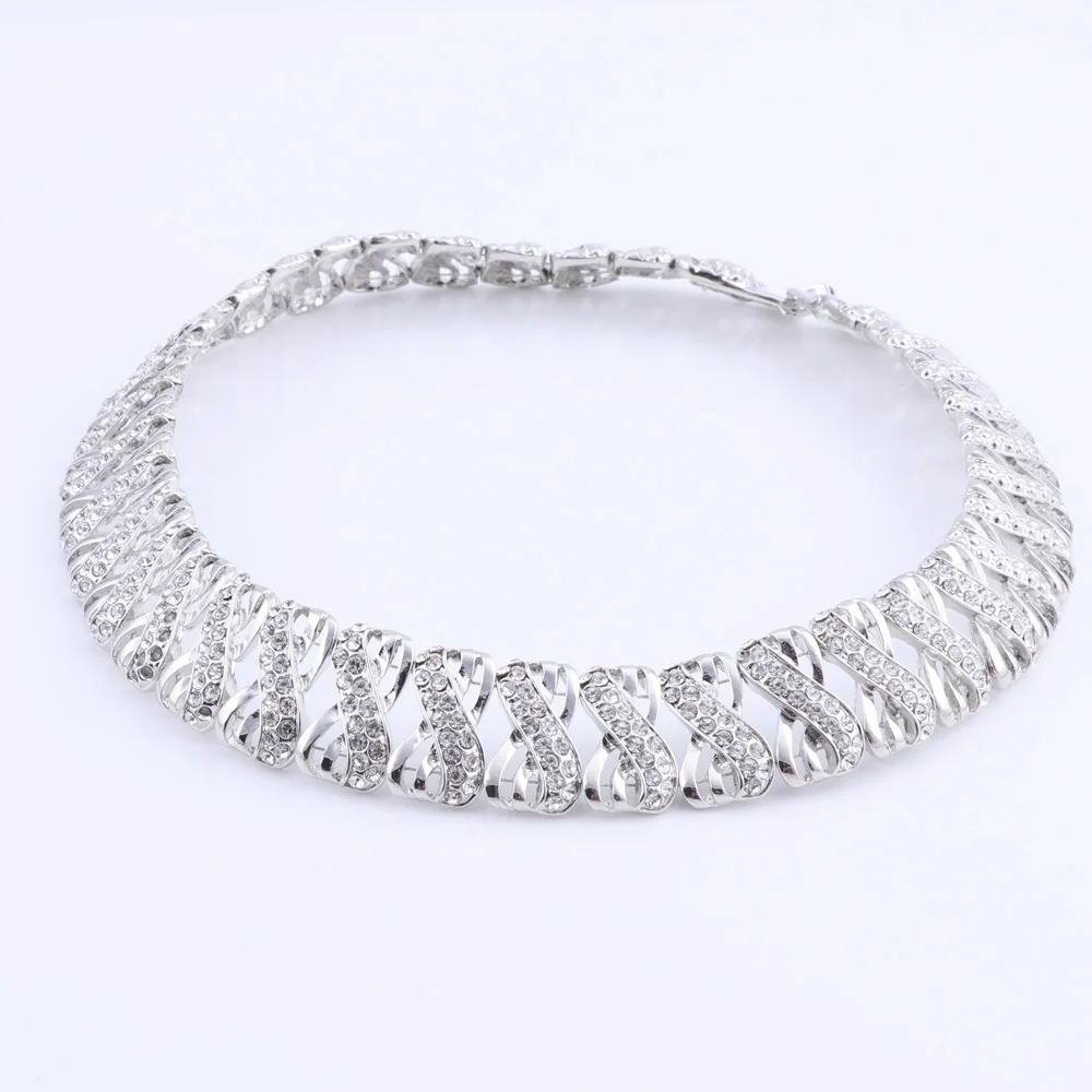 Indian Dubai Wedding Jewelry Sets For Brides Vintage African Costume Jewerly Set Silver Color Nigerian Women Jewelry Set