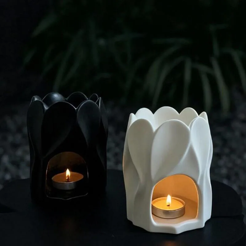 Porcelain Aroma Burner Essential Oil Furance Petal Shape Fragrance Censer Candle Lamp Living Room Home Decoration