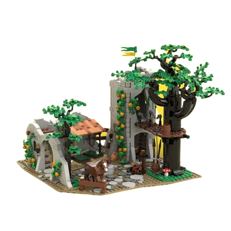 MOC Medieval Forest MOC Outpost Men Camp Street View Architecture Building Blocks Assembled Model Bricks Toys for Children Gift