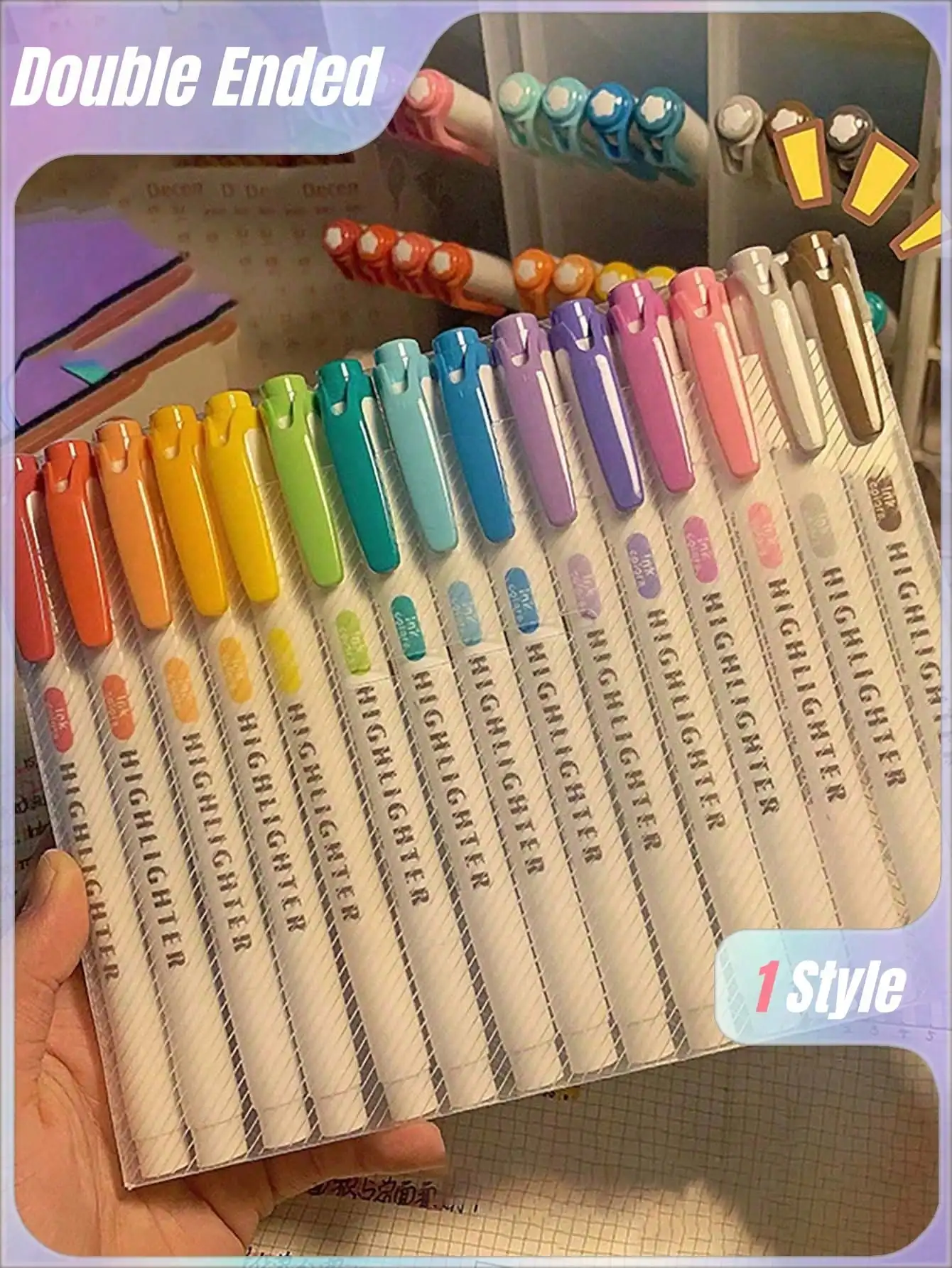 

15pcs Double Ended Highlighters, Dual Tip Mild Color Fluorescent Marker for School