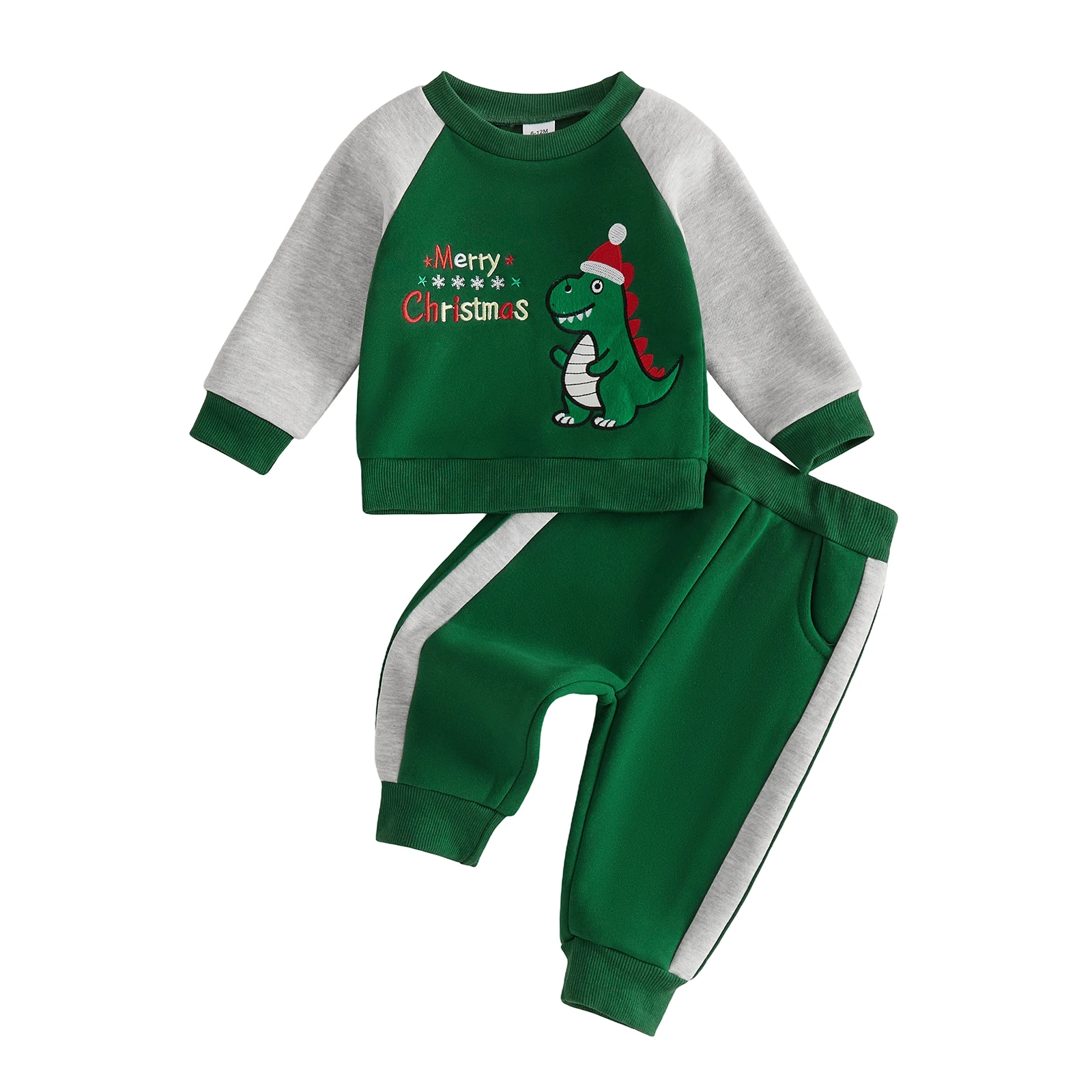 Toddler Boy Christmas Outfits Dinosaur Embroidery Sweatshirts and Pants