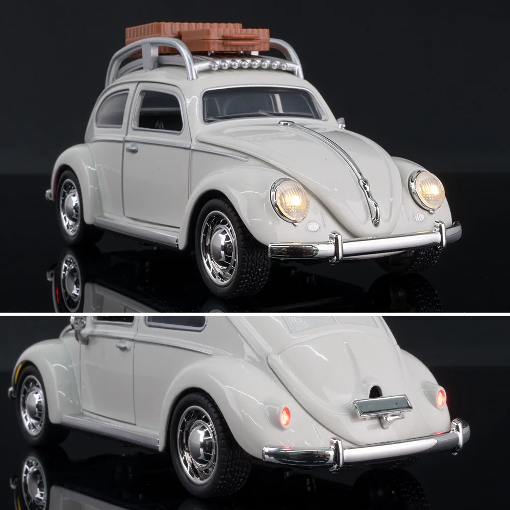 1:32 1955 비틀 미니어처 자동차 합금 다이캐스트 모델 장난감 문 열림 소리와 빛 풀백 차량 어린이 휴일 선물