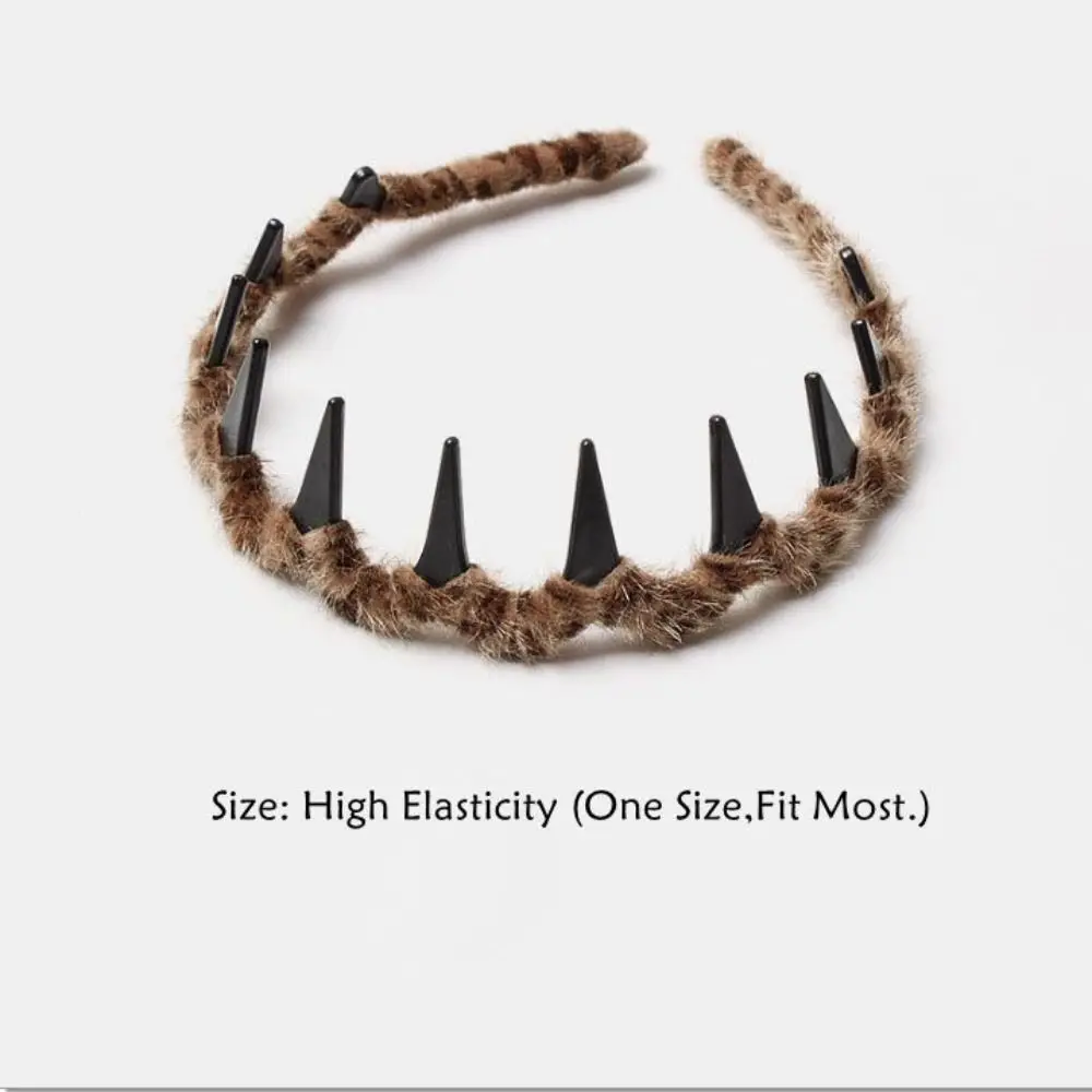Bandeau à dents en peluche à haute élasticité, motif léopard, antidérapant, bandeau à haute cranium, bandeau Vintage à haute cranium avec dents