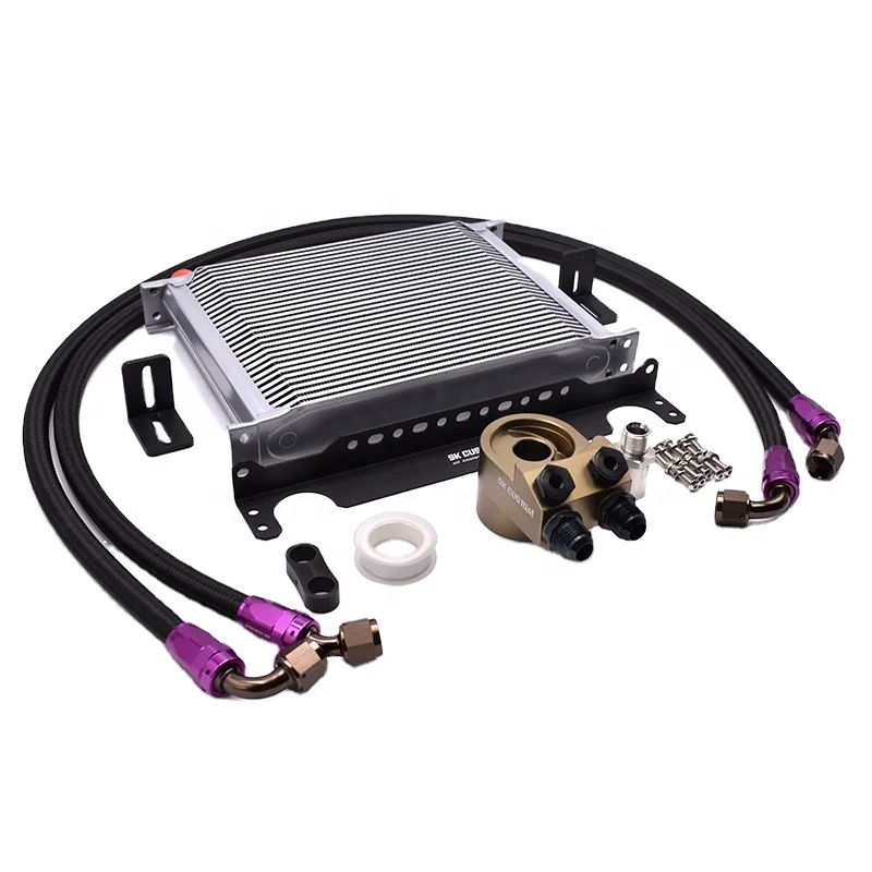 

SK CUSTOM Oil Cooler Radiator Kit Aluminum 30 Row Universal Oil Cooler With 45 Deg Sandwich Plate Oil Line Kit