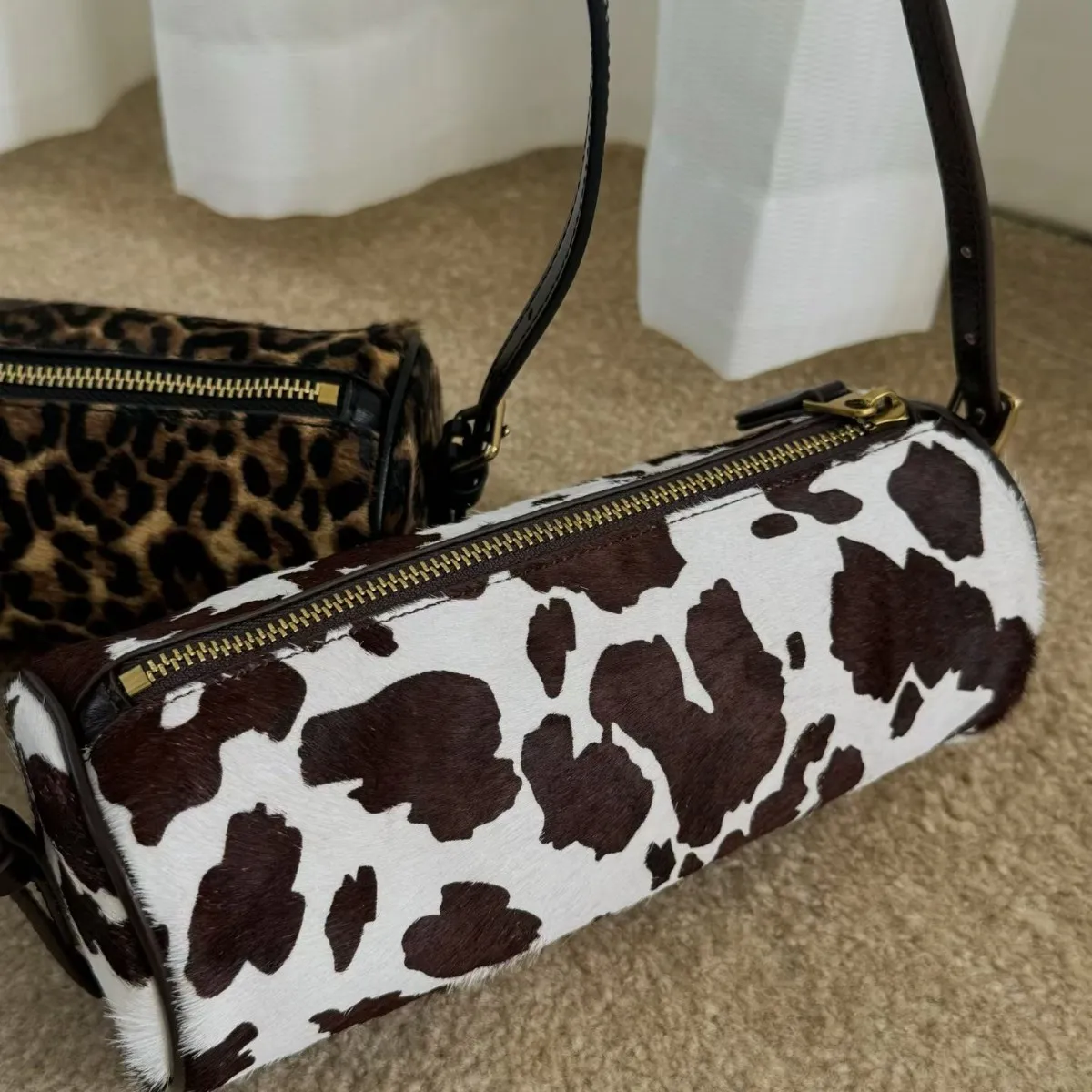 FIRMRANCH Cute Tubular Design Sexy Leopard Print Dairy Cow Pattern Women's Single Shoulder Cylinder Bag Crossbody Purse