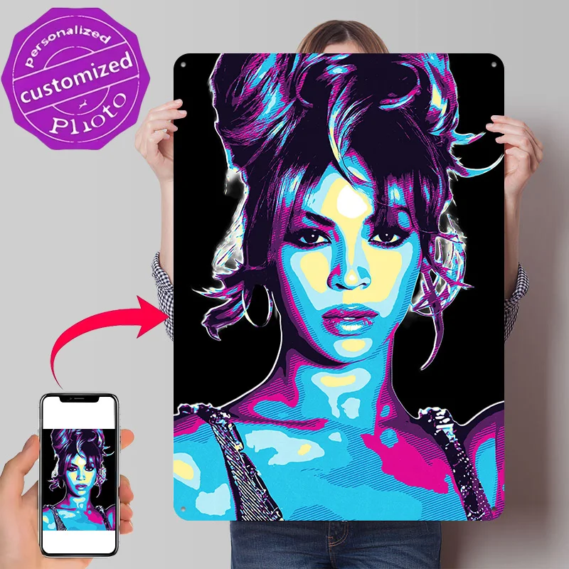 Beyonce Pop Art Portrait Personalized 3D Textured Metal Poster Wall Art Tinplate Sign for Decor Living Room Interior Decoration