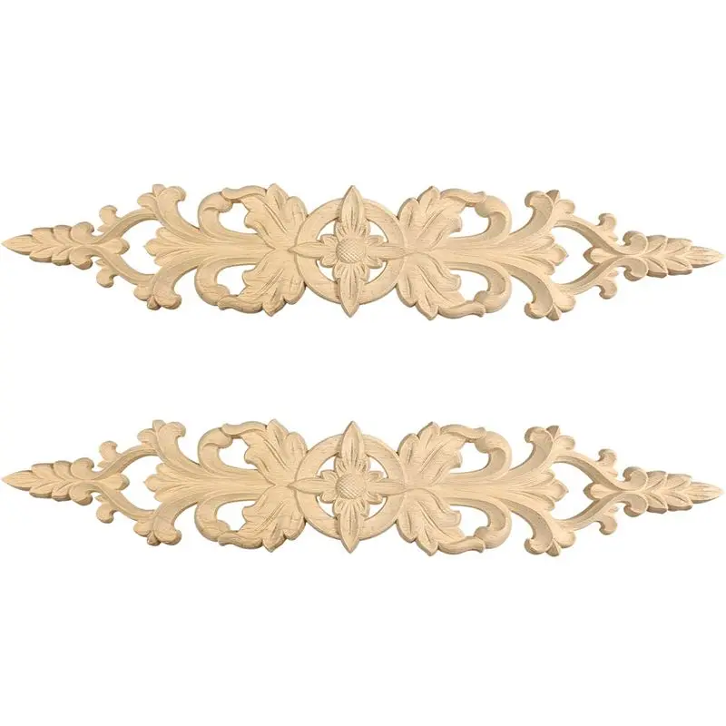 ABGE-6Pcs 33Cmx6cm Wood Carved Decal Stripe Corner Appliques Long Hollow Flower Frame Furniture Decor Woodcarving Figurines