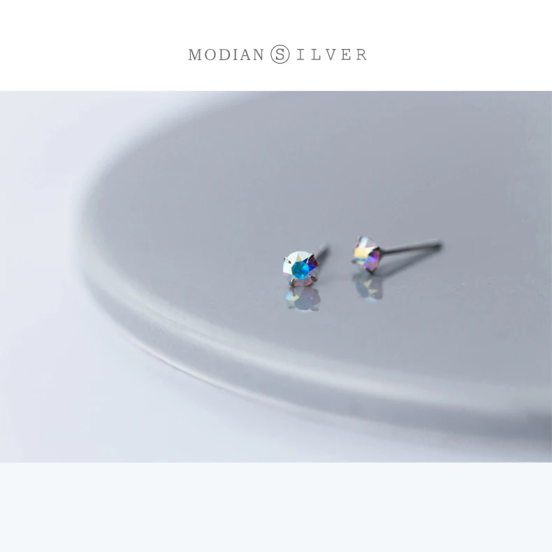 Modian Rainbow Colorful Cubic Zirconia Simple Stud Earrings Fashion Exquisite 925 Sterling silver Wedding Jewelry For Women
