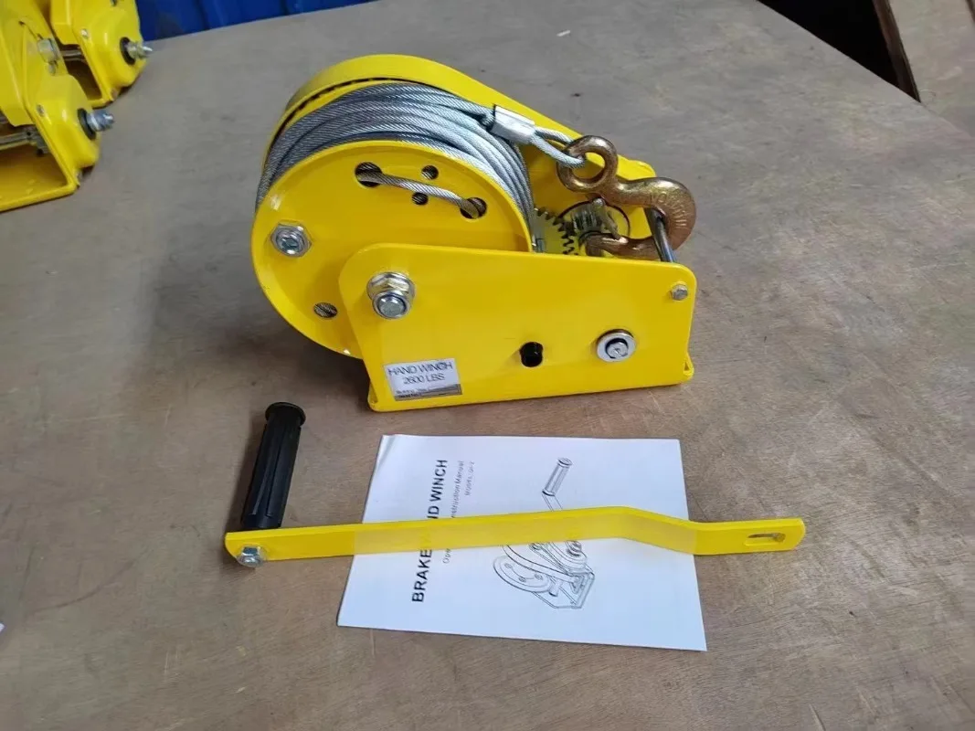 1200 1800 2600 lb heavy duty hand winch with galvanized wire rope hand hoist for marine cranes
