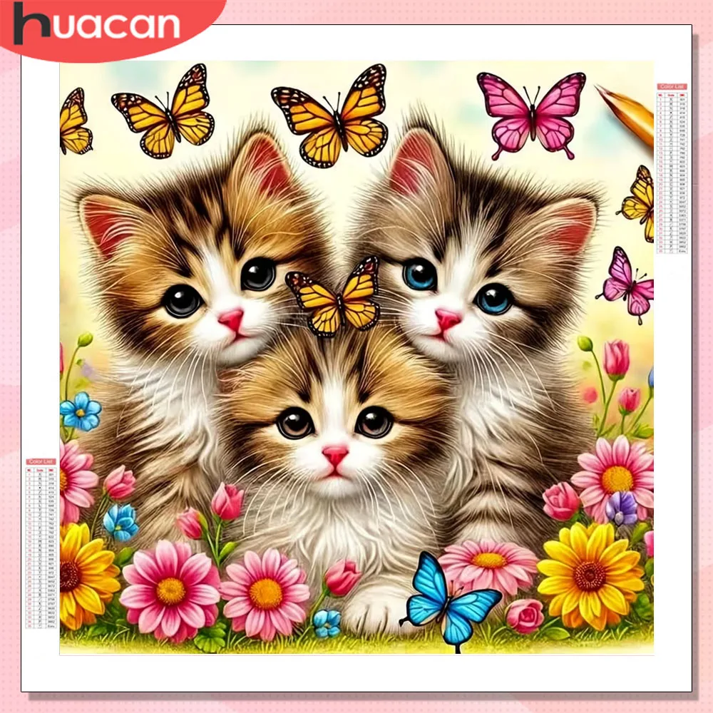 HUACAN Diamond Painting Cat Animal Full Square Round Drill Diamond Mosaic Butterfly Floral Personalized Gifts Home Decor