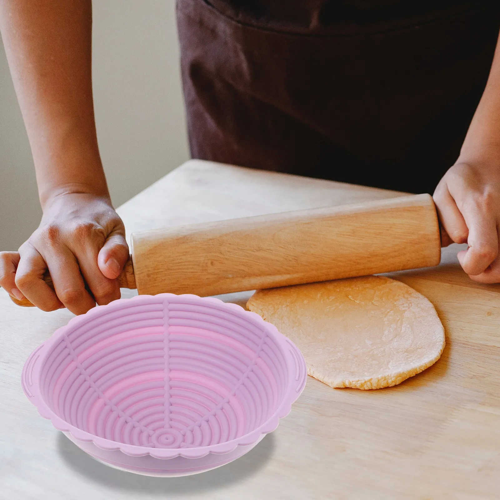 Foldable Silicone Banneton Basket Large Capacity Pink Round Dough Proofing Basket Kitchen Baking Sourdough Bread Proofing - view 3