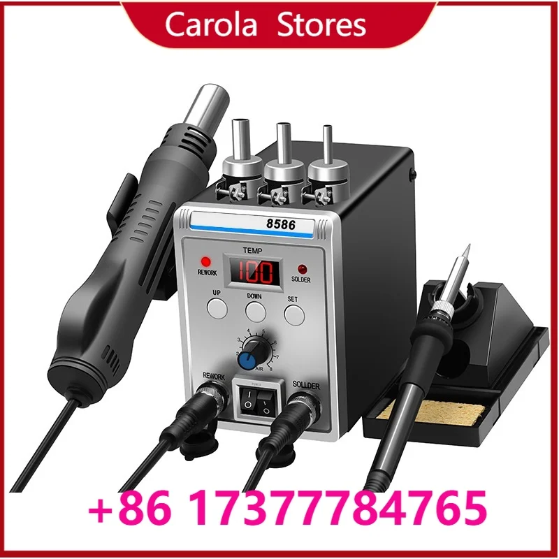 8586 2-in-1 Soldering Station, Digital Display Hot Air & Soldering Iron with Adjus Temperature