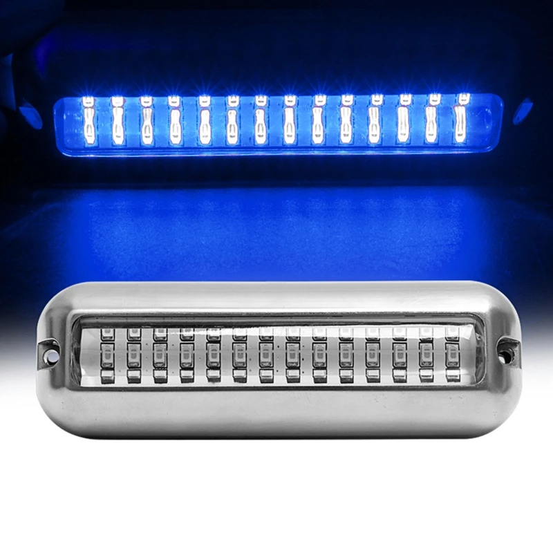 Marine LED Boat Underwater Pontoon Transom Light 42 LED Polished Stainless Steel Housing Waterproof IP68 Surface Mount