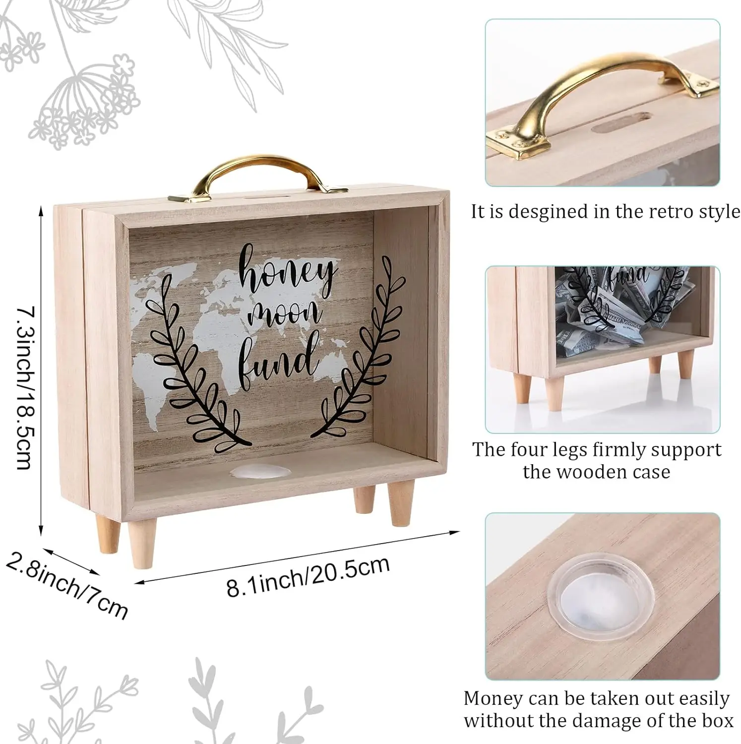 Wooden Money Box Wood Bank Coin Bank Travel Fund Box Vacation Fund Box Decorative Savings Box Suitcase for Adults