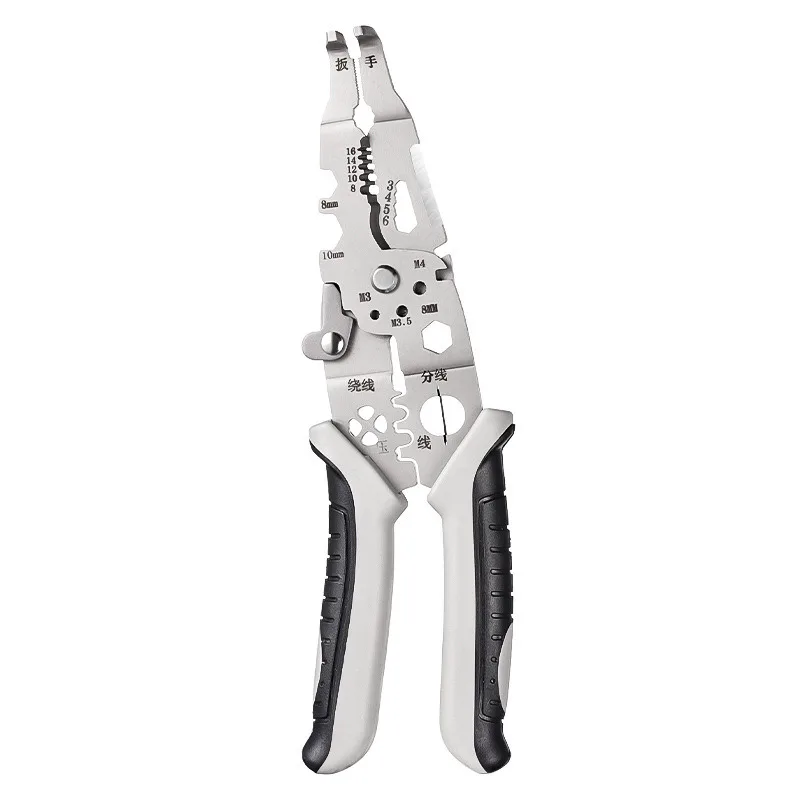 Multifunctional Electrician Pliers Bent Nose Wire Stripper Cutter Splitter Winder Labor-Saving Eagle Beak Crimping Pliers