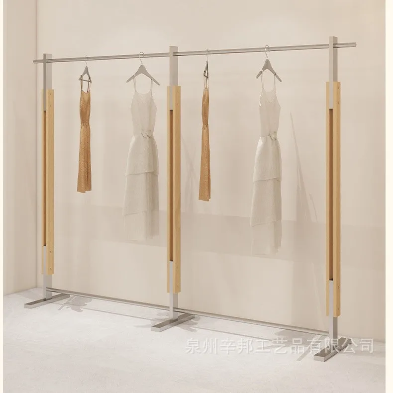 Clothing store display rack, simple stainless steel floor-standing clothes hanger, men's and women's clothing store shelves