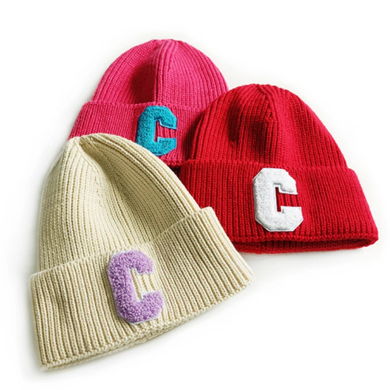 Multi Color C Letter Beanie Cap Unisex Knitted Hat Outdoor Thick Warm Sport Ski Knitted Hats Hip Hop Casual Bonnet Caps