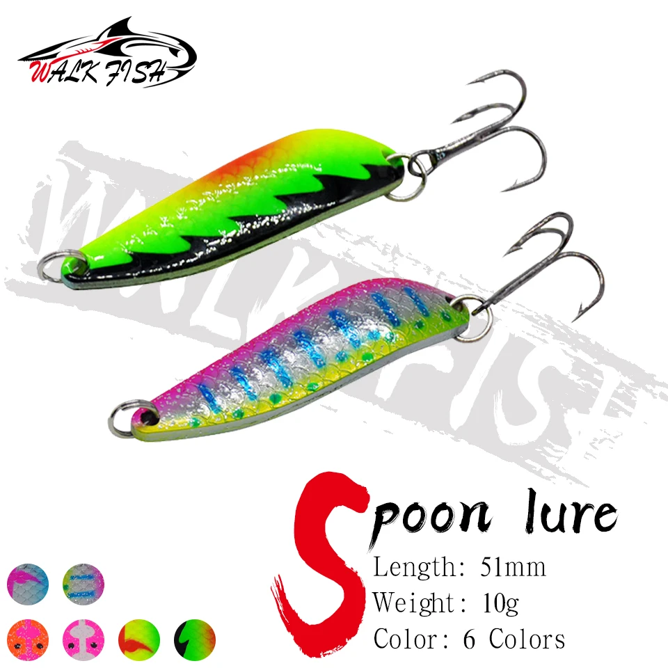 SPAZIERGANG FISCH 1Pcs Angeln Löffel Köder 10g Metall Kurve Oberfläche Rotation Pailletten Künstliche Harten Köder Angeln Lockt für Gestreiften Bass