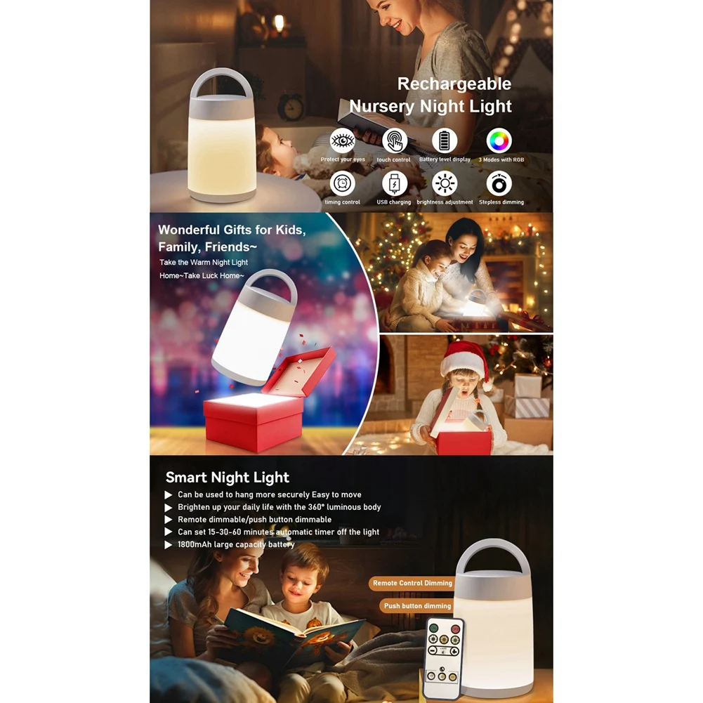 ABBY-Night Light Bedroom Sleep Light Remote Control Baby Feeding Bedside Ambient Light Rechargeable Eye Protection Lamp