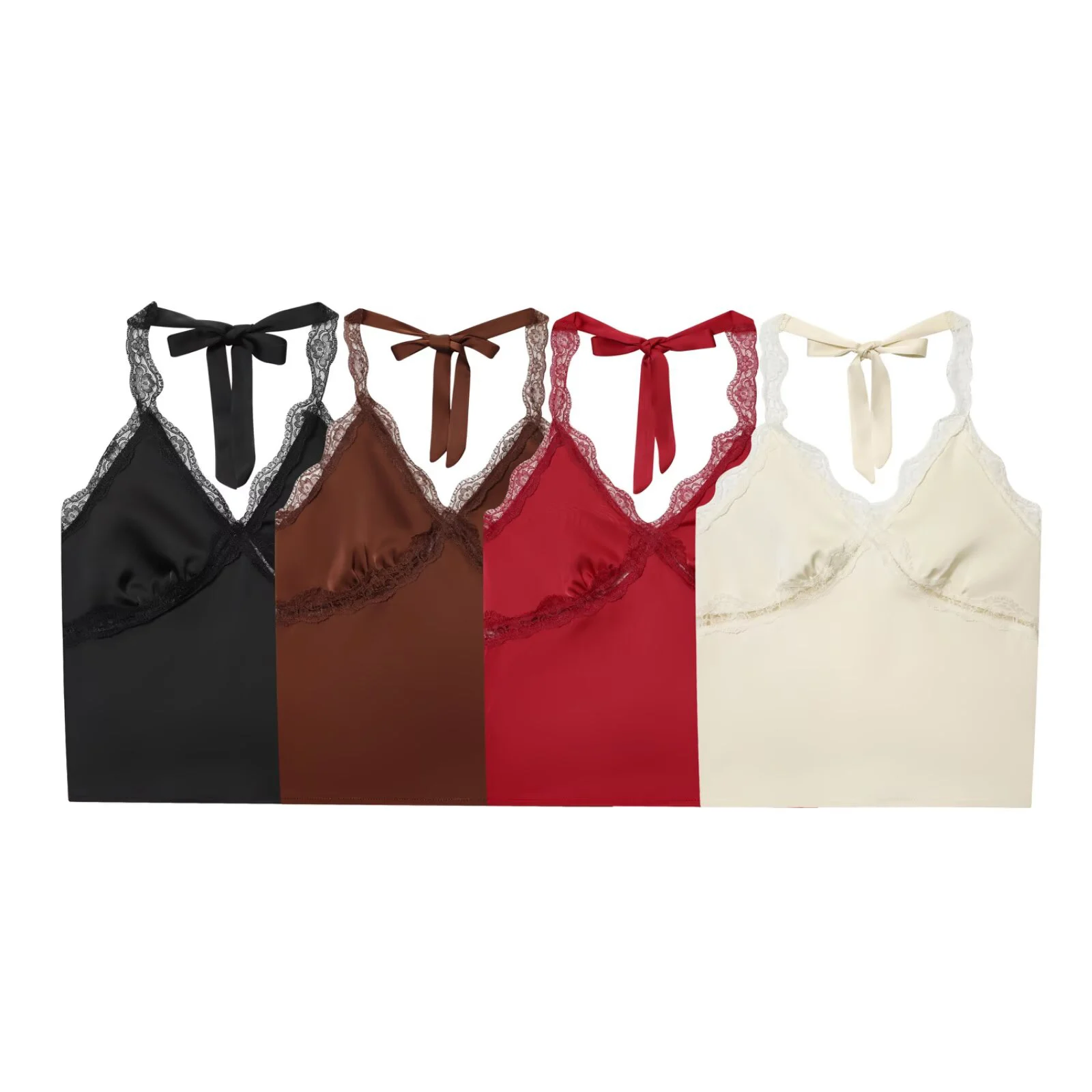 2025, Herbst neue Damenbekleidung, französisches Retro-Tanktop im reinen Wunschstil, Seidensatin-Textur, rückenfrei, Spitze, Spleißen, hängender Hals