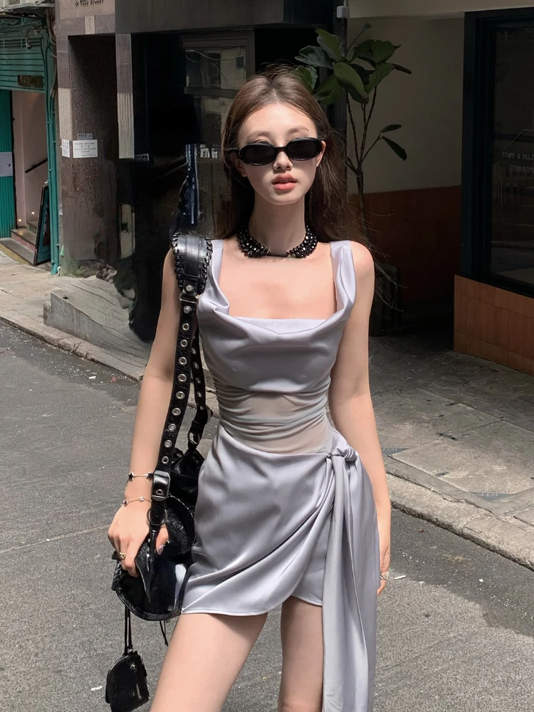 2024 Summer French Elegant Y2k Mini Dress Woman Sexy Sleeveless Short Party Dress Casual One Piece Dress Korean Fashion Chic