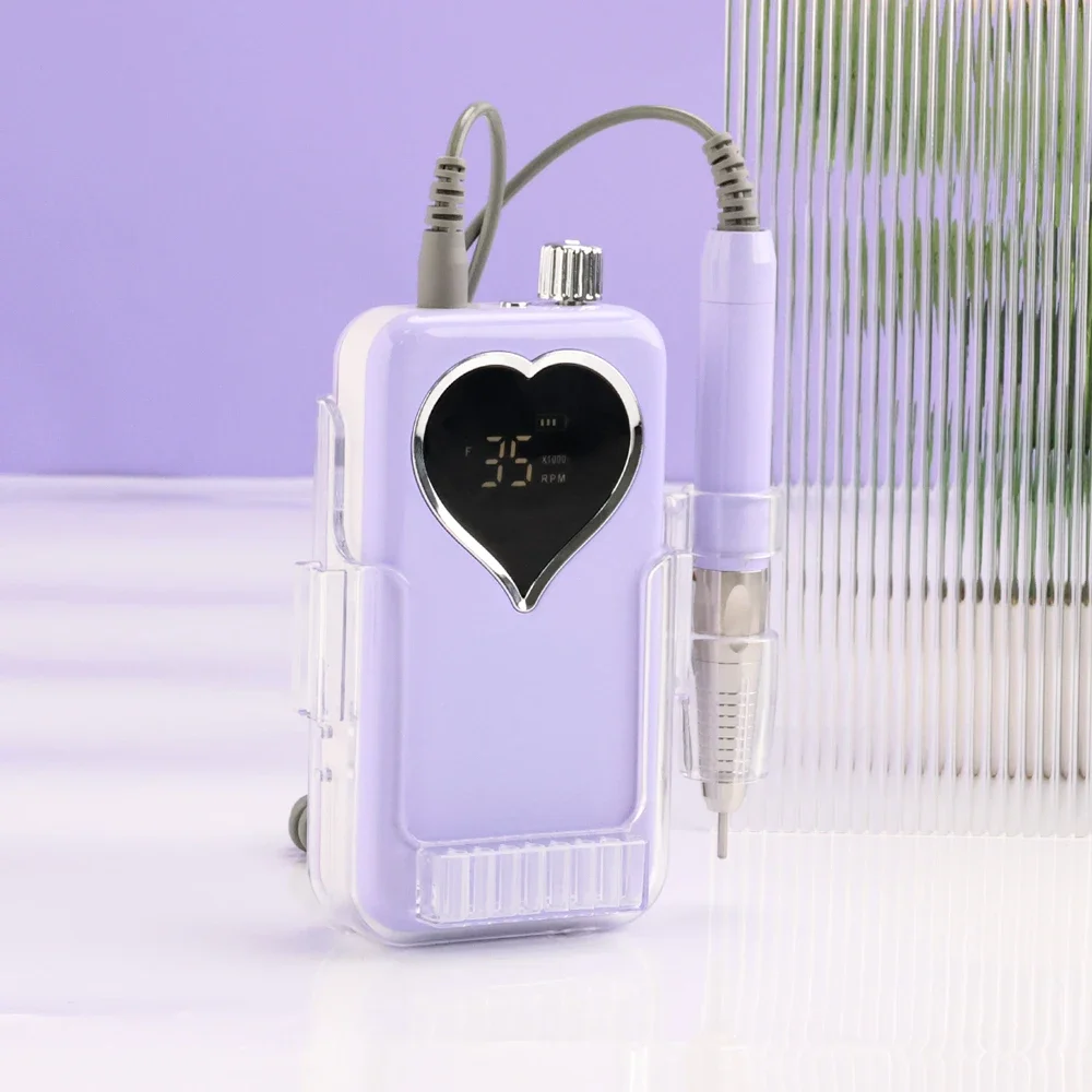 Misbe auty Heart Shape Rechargeable E-file Machine Purple Pink Auto Wireless Brushless Nail Drill Ombre Color with Private Logo